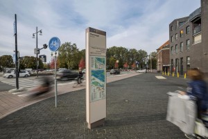Wayfinding totem on the street with map design of the surroundings