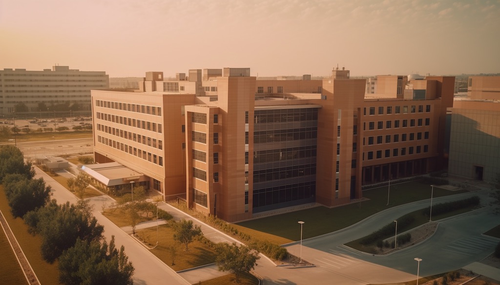 Een ziekenhuis gebouw met complexe layout